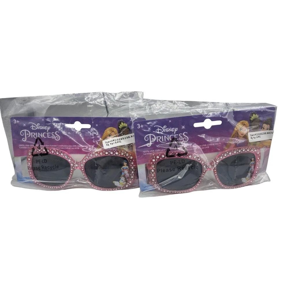 Disney Princess Girls Pink Rhinestone Sunglasses 2 Pack 100% UVA UVB Protection
